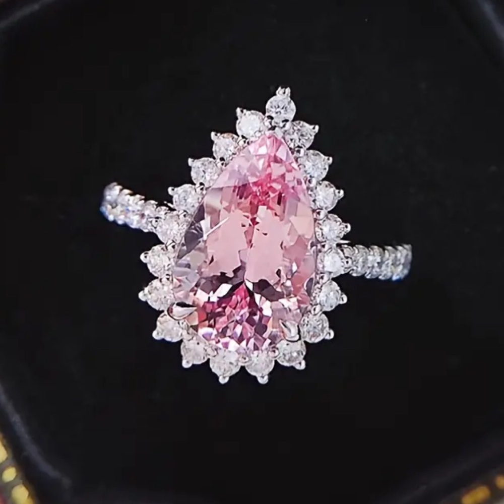 New Pink Drop Shape Stone Sterling Silver Vintage Ring